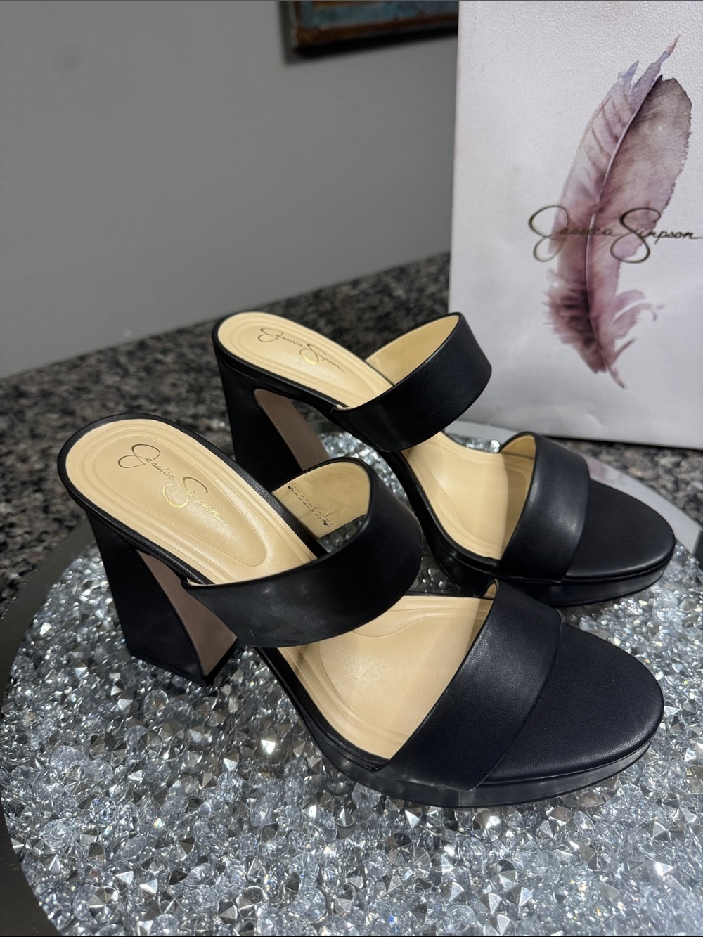 Jessica Simpson Dizza Black Double-Band Platform Block Heels NEW 9.5 - Picture 4 of 14